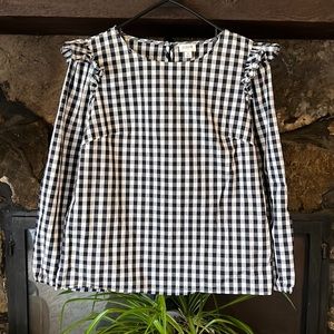 J Crew Factory blue & white ruffle top size small NWOT